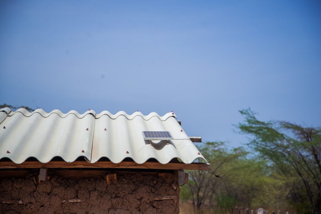Small solar panel on a corrugated roof